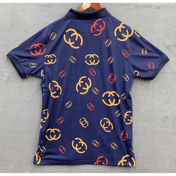 Rising Revolt Polo Shirt Men's Size XL Blue Short Sleeve Allover Geometric Logo - Picture 3 of 11